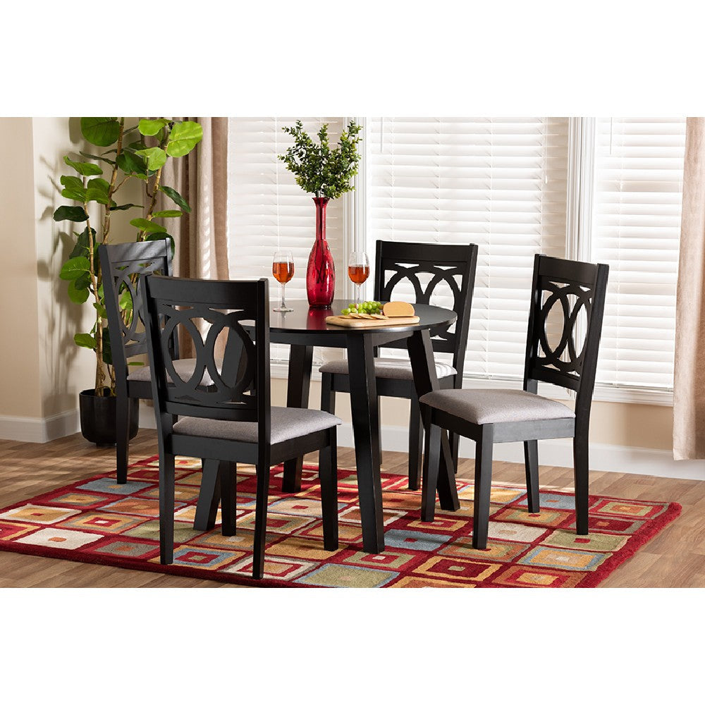 Baxton Studio Louisa Modern Grey Fabric and Dark Brown Finished Wood 5-Piece Dining Set WHI-Louisa-Grey-Dark-Brown-5PC-Dining-Set