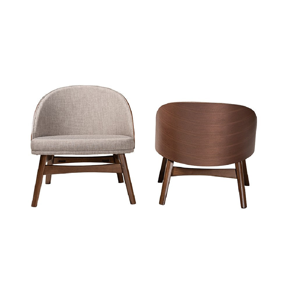 Baxton Studio Lovella Mid-Century Modern Grey Fabric and Walnut Brown Finished Wood 2-Piece Accent Chair Set WHI-Lovella-Walnut-CC