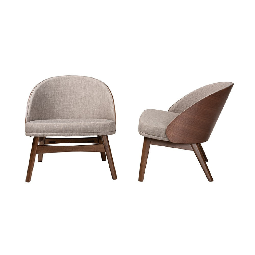 Baxton Studio Lovella Mid-Century Modern Grey Fabric and Walnut Brown Finished Wood 2-Piece Accent Chair Set WHI-Lovella-Walnut-CC