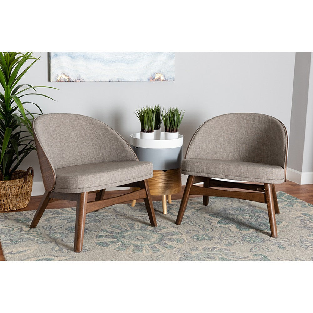 Baxton Studio Lovella Mid-Century Modern Grey Fabric and Walnut Brown Finished Wood 2-Piece Accent Chair Set
