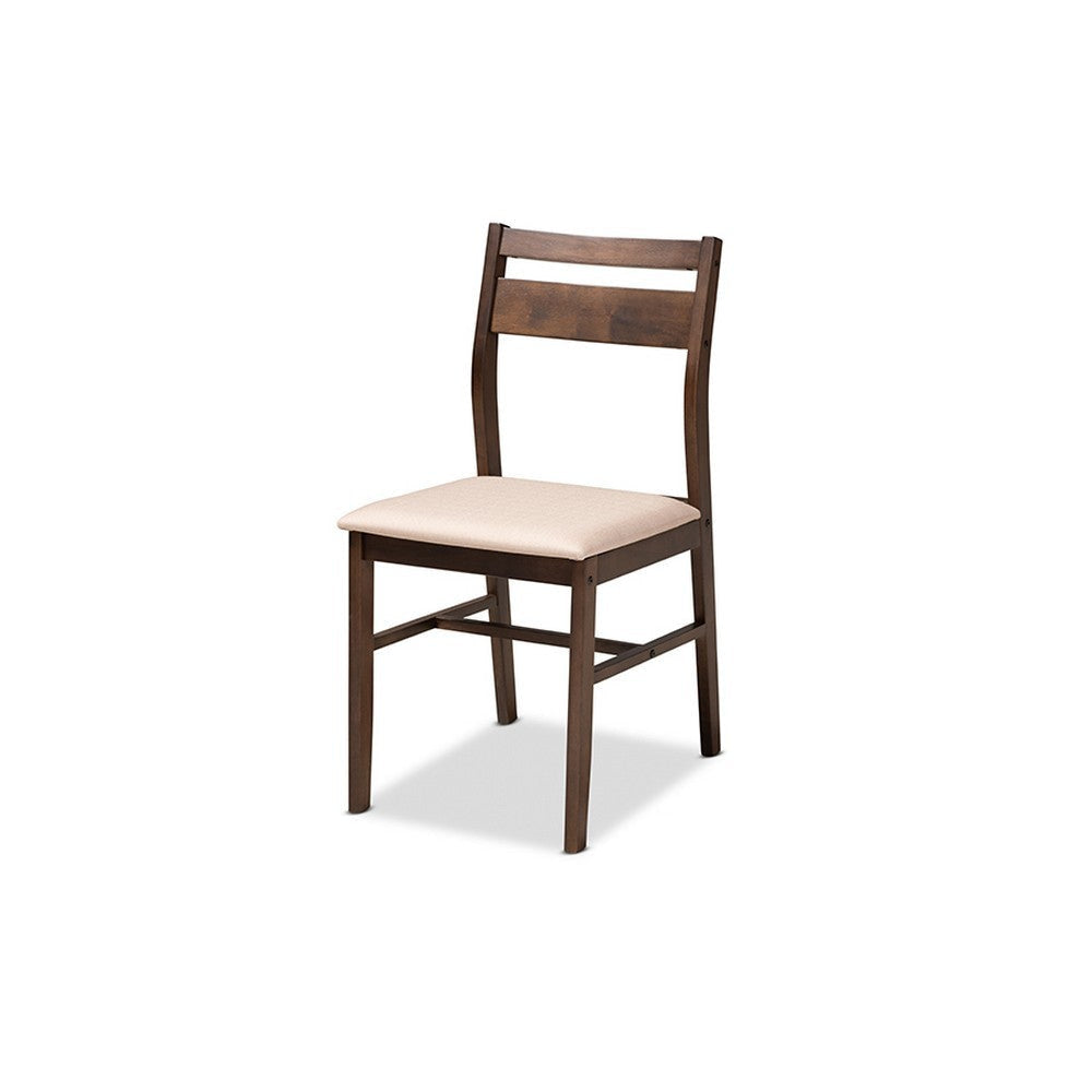 Baxton Studio Lovy Modern and Contemporary Beige Fabric Upholstered Dark Walnut-Finished 5-Piece Wood Dining Set