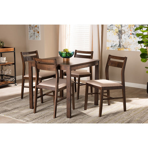 Baxton Studio Lovy Modern and Contemporary Beige Fabric Upholstered Dark Walnut-Finished 5-Piece Wood Dining Set
