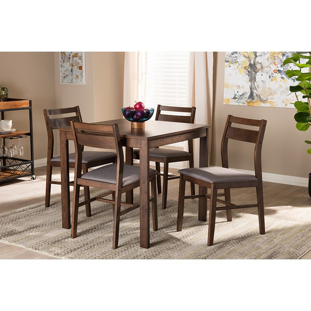 Baxton Studio Lovy Modern and Contemporary Gray Fabric Upholstered Dark Walnut-Finished 5-Piece Wood Dining Set