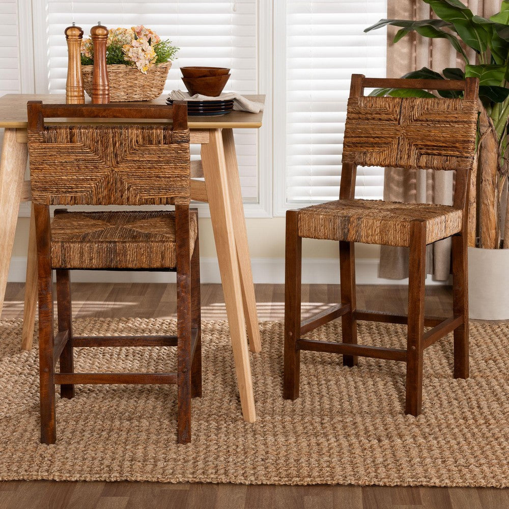 bali & pari Cordoba Bohemian Natural Seagrass and Mahogany Wood 2-Piece Counter Stool Set WHI-Luanda-Seagrass-CS