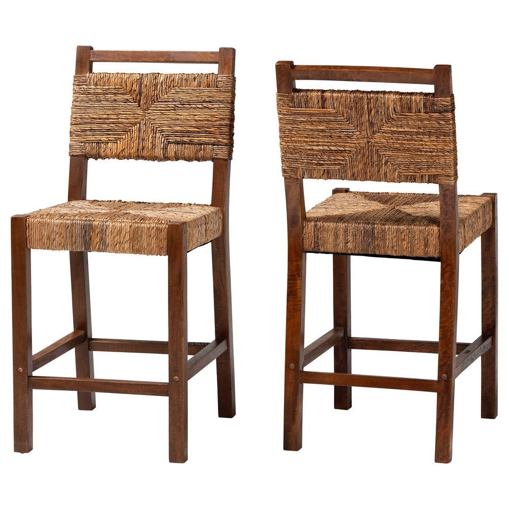 bali & pari Cordoba Bohemian Natural Seagrass and Mahogany Wood 2-Piece Counter Stool Set WHI-Luanda-Seagrass-CS