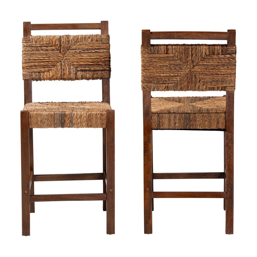 bali & pari Cordoba Bohemian Natural Seagrass and Mahogany Wood 2-Piece Counter Stool Set WHI-Luanda-Seagrass-CS