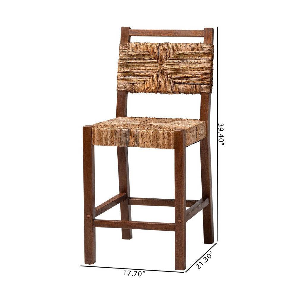 bali & pari Cordoba Bohemian Natural Seagrass and Mahogany Wood 2-Piece Counter Stool Set WHI-Luanda-Seagrass-CS