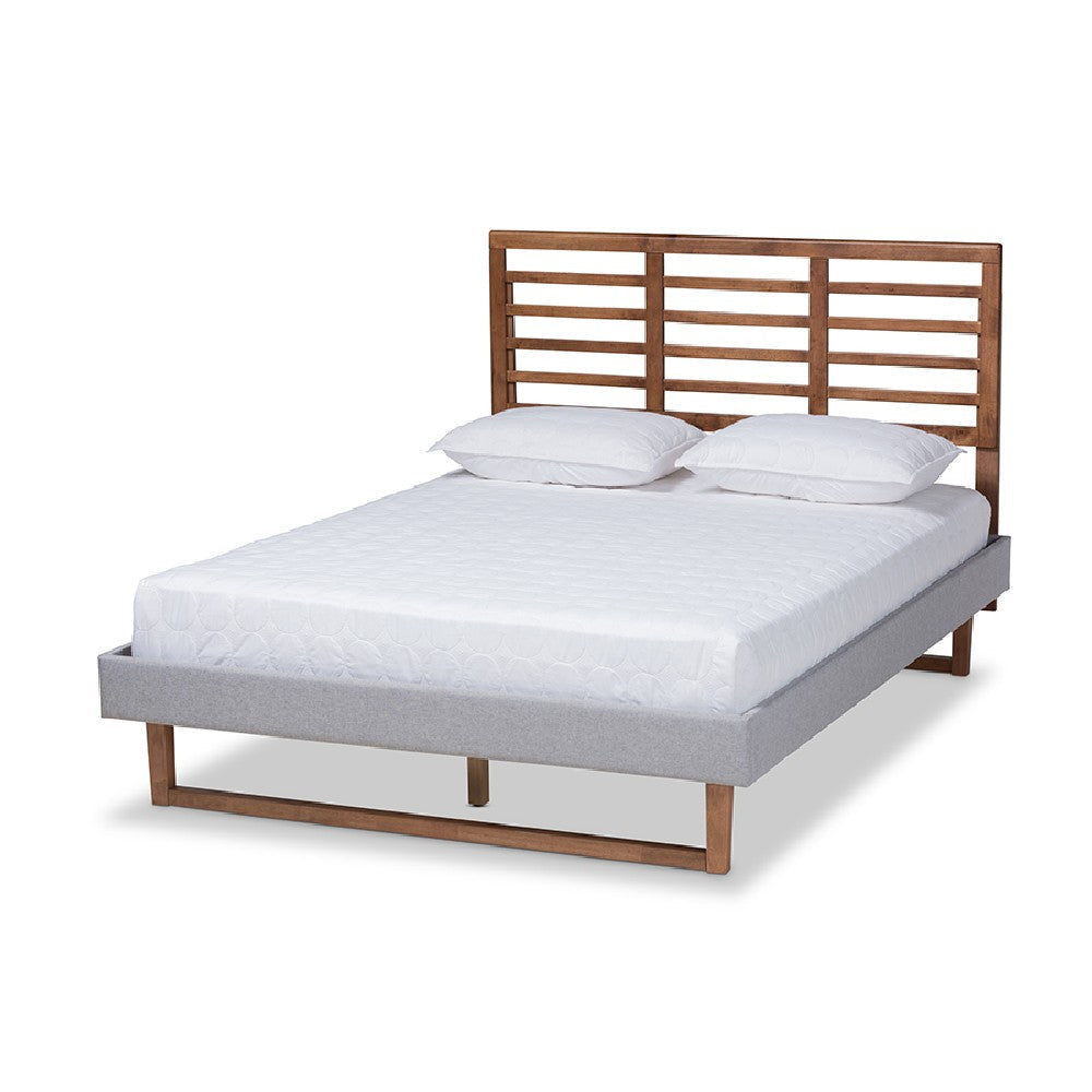 Baxton Studio Luciana Modern and Contemporary Light Grey Fabric Upholstered and Ash Walnut Brown Finished Wood Full Size Platform Bed