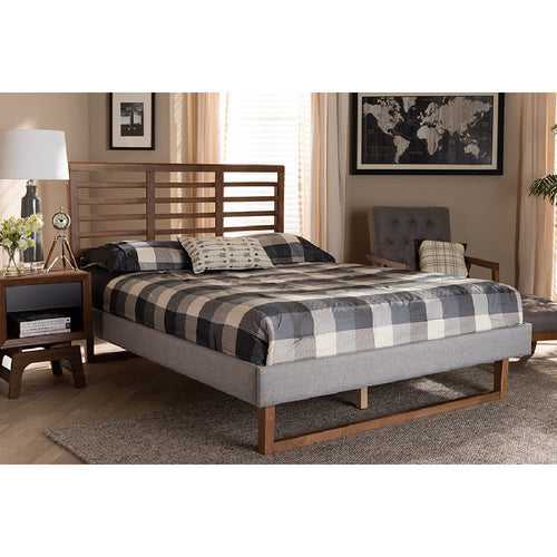 Baxton Studio Luciana Modern and Contemporary Light Grey Fabric Upholstered and Ash Walnut Brown Finished Wood Full Size Platform Bed