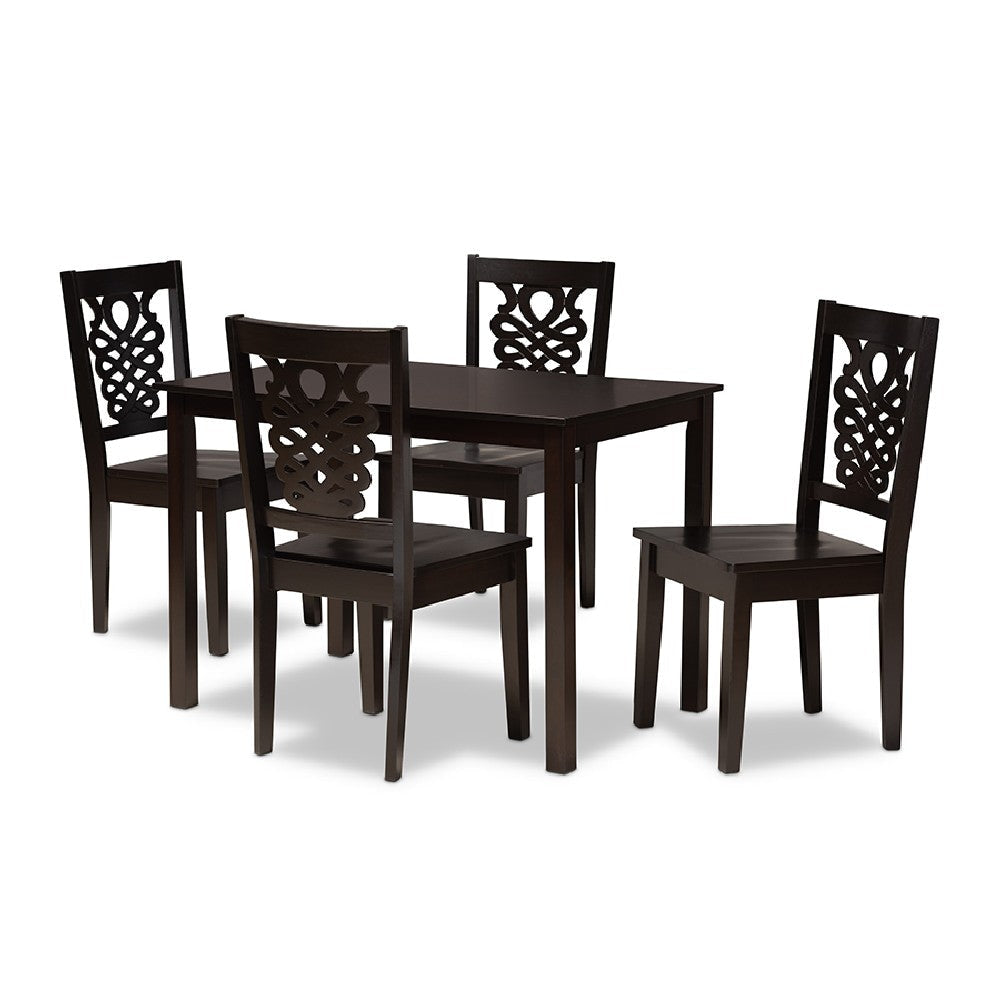 Baxton Studio Luisa Modern and Contemporary Transitional Dark Brown Finished Wood 5-Piece Dining Set WHI-Luisa-Dark-Brown-5PC-Dining-Set