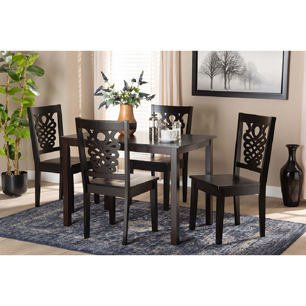 Baxton Studio Luisa Modern and Contemporary Transitional Dark Brown Finished Wood 5-Piece Dining Set WHI-Luisa-Dark-Brown-5PC-Dining-Set