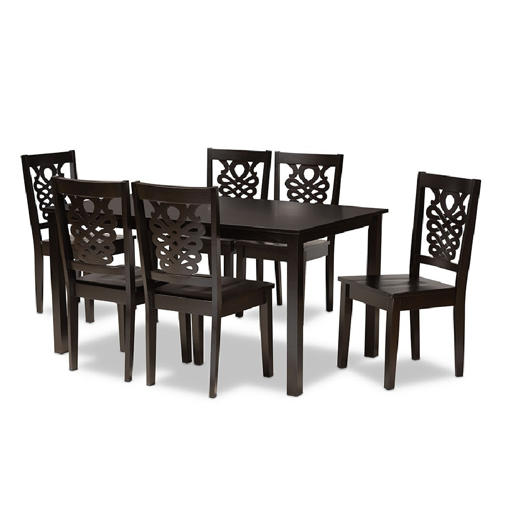Baxton Studio Luisa Modern and Contemporary Transitional Dark Brown Finished Wood 7-Piece Dining Set WHI-Luisa-Dark-Brown-7PC-Dining-Set