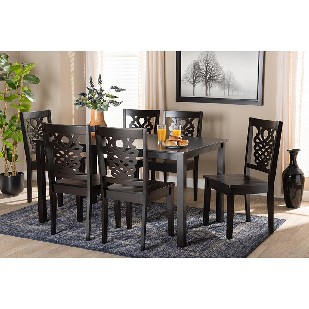 Baxton Studio Luisa Modern and Contemporary Transitional Dark Brown Finished Wood 7-Piece Dining Set