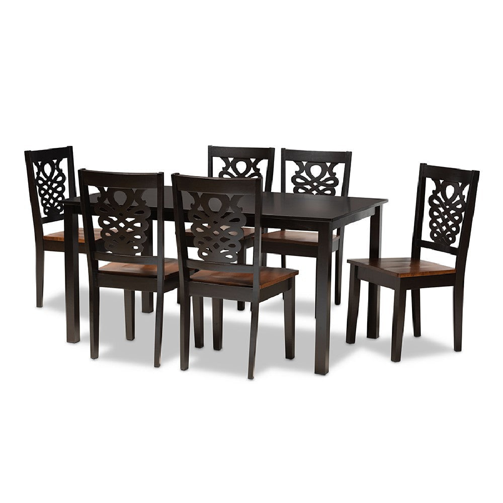 Baxton Studio Luisa Modern and Contemporary Two-Tone Dark Brown and Walnut Brown Finished Wood 7-Piece Dining Set