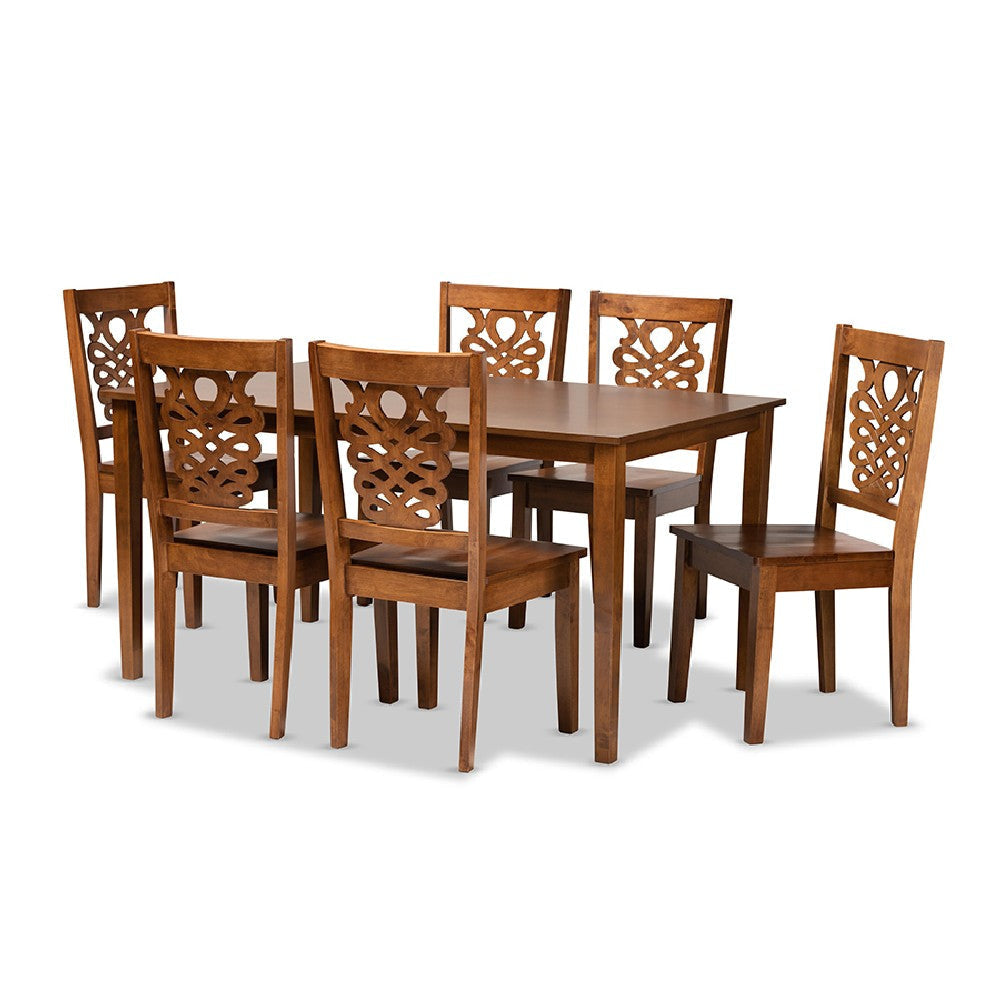 Baxton Studio Luisa Modern and Contemporary Transitional Walnut Brown Finished Wood 7-Piece Dining Set WHI-Luisa-Walnut-7PC-Dining-Set