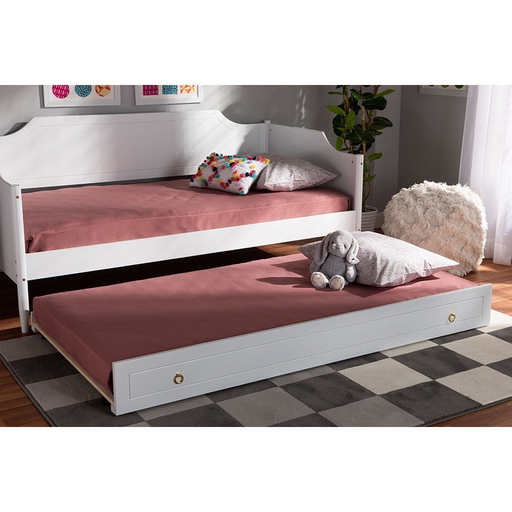 Baxton Studio Alya Classic Traditional Farmhouse White Finished Wood Twin Size Trundle