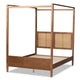 Baxton Studio Malia Modern and Contemporary Walnut Brown Finished Wood and Synthetic Rattan King Size Canopy Bed WHI-MG-0021-3-Walnut-King
