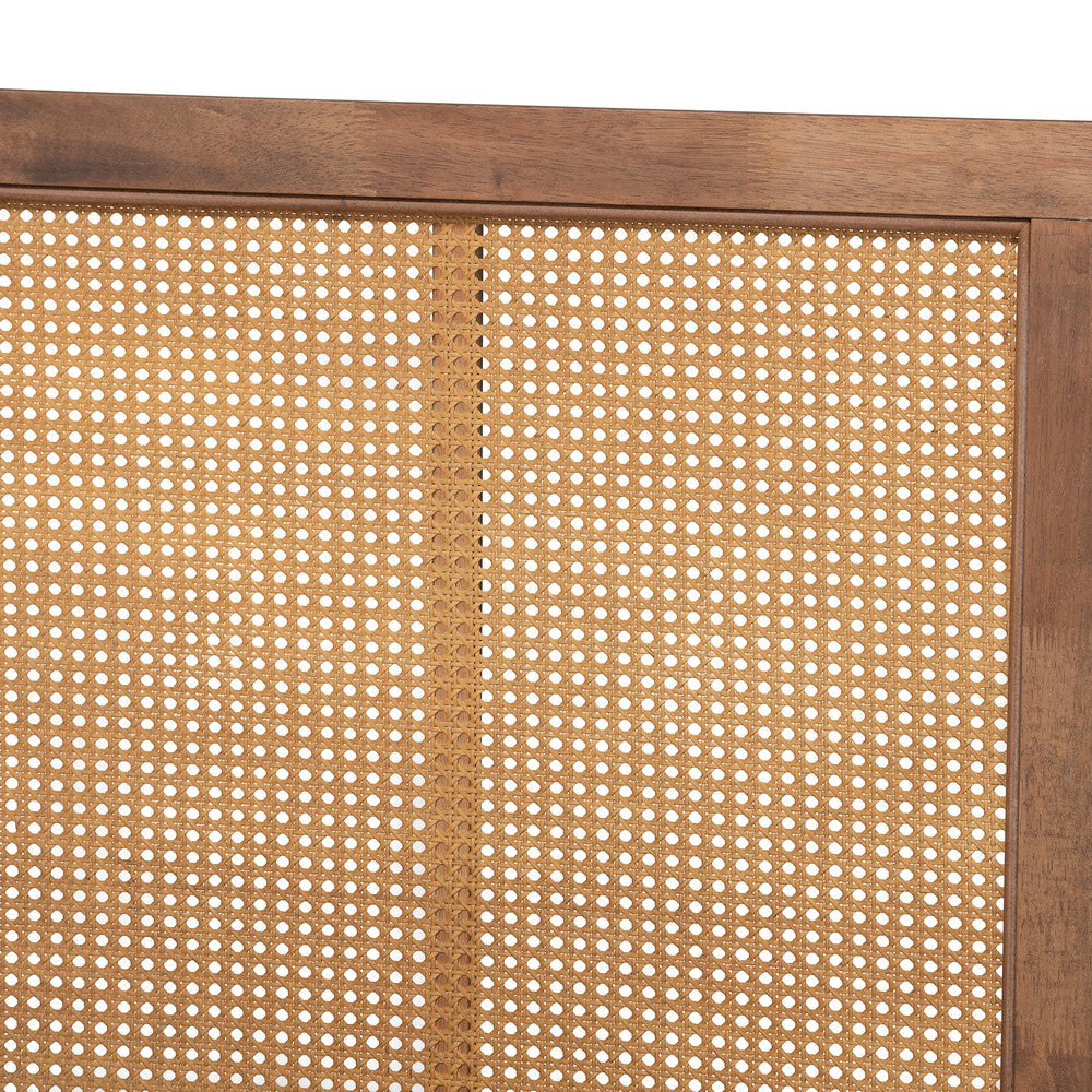 Baxton Studio Malia Modern and Contemporary Walnut Brown Finished Wood and Synthetic Rattan Queen Size Canopy Bed WHI-MG-0021-3-Walnut-Queen