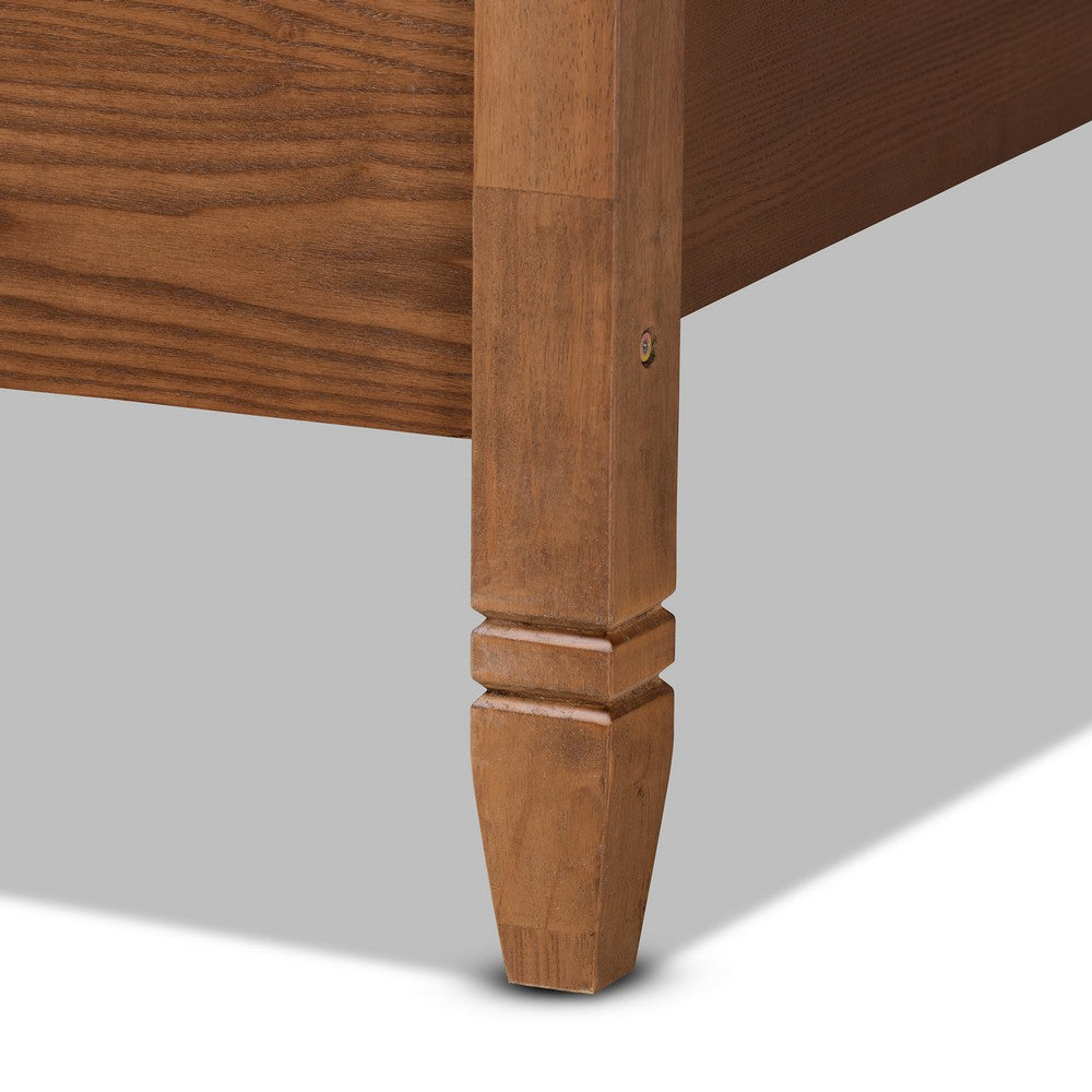 Baxton Studio Malia Modern and Contemporary Walnut Brown Finished Wood and Synthetic Rattan Queen Size Canopy Bed WHI-MG-0021-3-Walnut-Queen