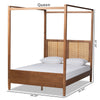 Baxton Studio Malia Modern and Contemporary Walnut Brown Finished Wood and Synthetic Rattan Queen Size Canopy Bed WHI-MG-0021-3-Walnut-Queen