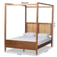 Baxton Studio Malia Modern and Contemporary Walnut Brown Finished Wood and Synthetic Rattan Queen Size Canopy Bed WHI-MG-0021-3-Walnut-Queen