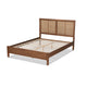 Baxton Studio Redmond Mid-Century Modern Walnut Brown Finished Wood and Synthetic Rattan Queen Size Platform Bed WHI-MG-0021-4-Walnut-Queen