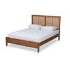 Baxton Studio Redmond Mid-Century Modern Walnut Brown Finished Wood and Synthetic Rattan Queen Size Platform Bed WHI-MG-0021-4-Walnut-Queen