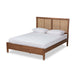 Baxton Studio Redmond Mid-Century Modern Walnut Brown Finished Wood and Synthetic Rattan Queen Size Platform Bed WHI-MG-0021-4-Walnut-Queen