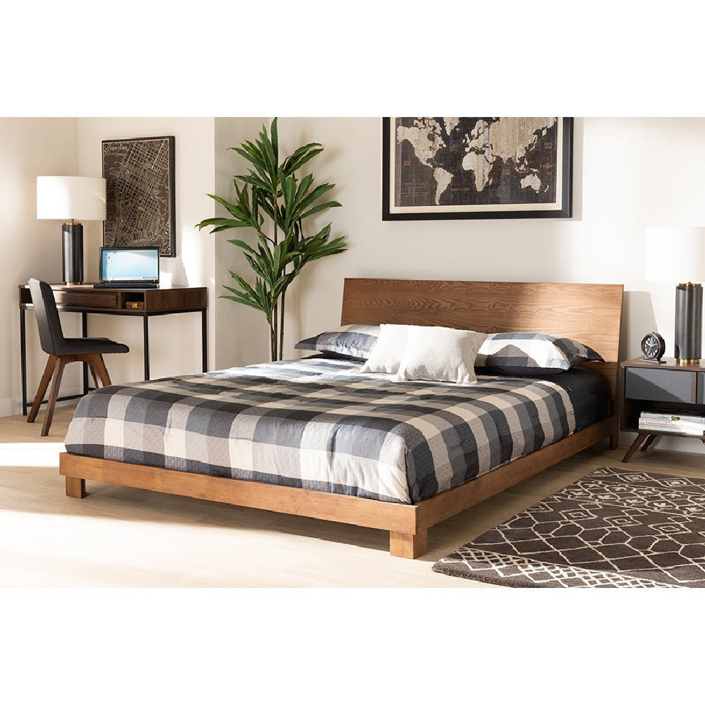 Baxton Studio Haines Modern and Contemporary Walnut Brown Finished Wood Full Size Platform Bed WHI-MG-0050-Ash-Walnut-Full