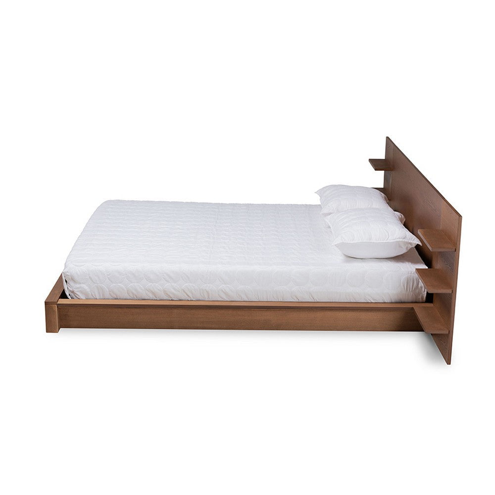 Baxton Studio Elina Modern and Contemporary Walnut Brown Finished Wood Queen Size Platform Storage Bed with Shelves