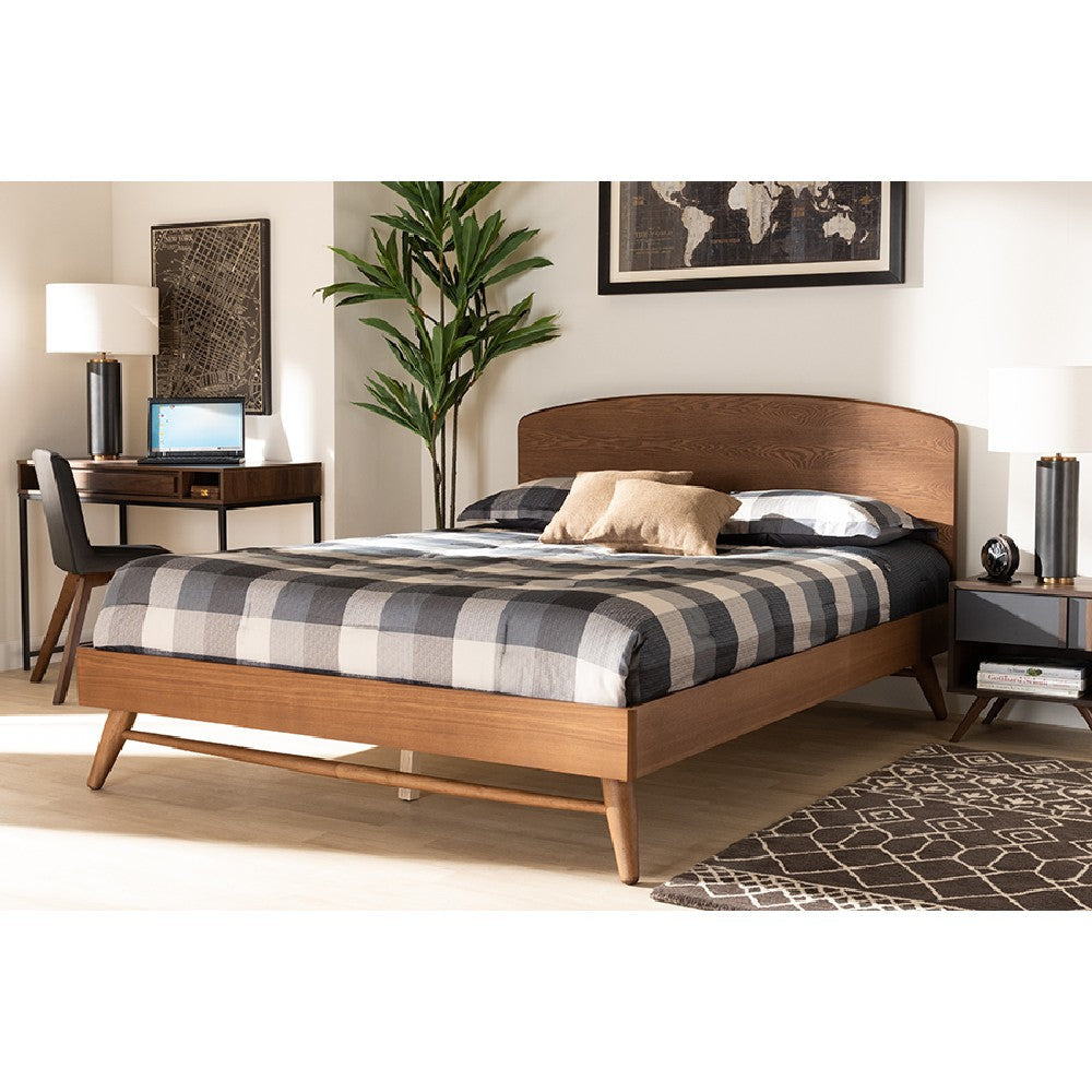 Baxton Studio Keagan Mid-Century Modern Transitional Walnut Brown Finished Wood Queen Size Platform Bed