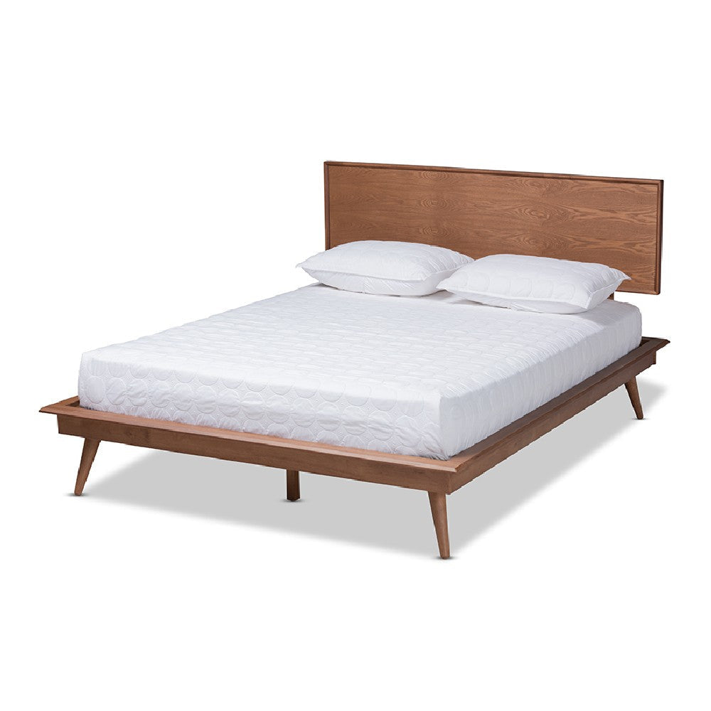 Baxton Studio Karine Mid-Century Modern Walnut Brown Finished Wood Full Size Platform Bed WHI-MG0004-Ash-Walnut-Full