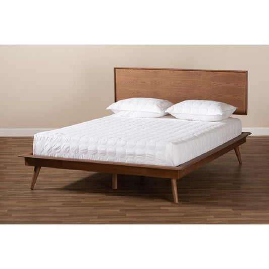Baxton Studio Karine Mid-Century Modern Walnut Brown Finished Wood Full Size Platform Bed