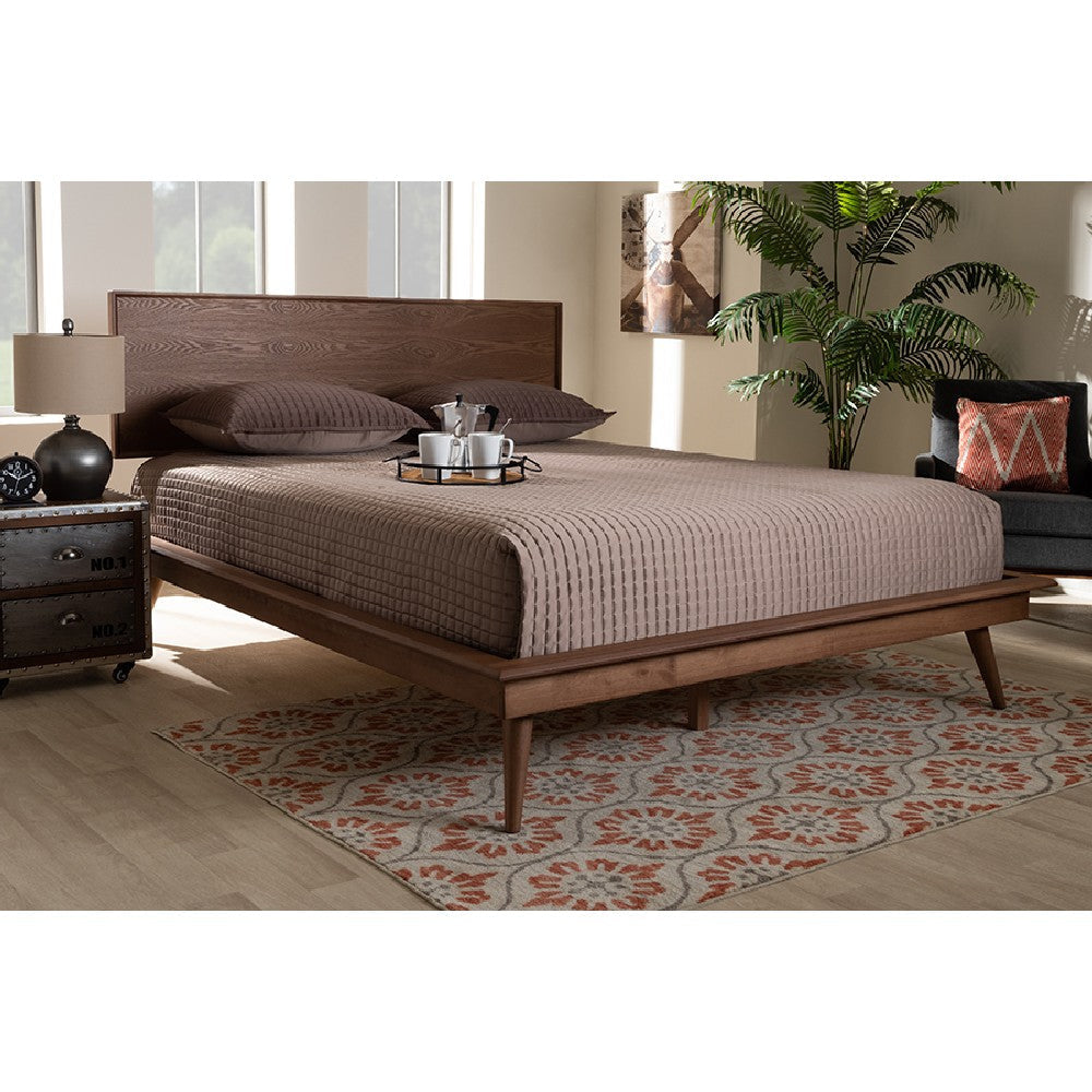 Baxton Studio Karine Mid-Century Modern Walnut Brown Finished Wood Full Size Platform Bed WHI-MG0004-Ash-Walnut-Full