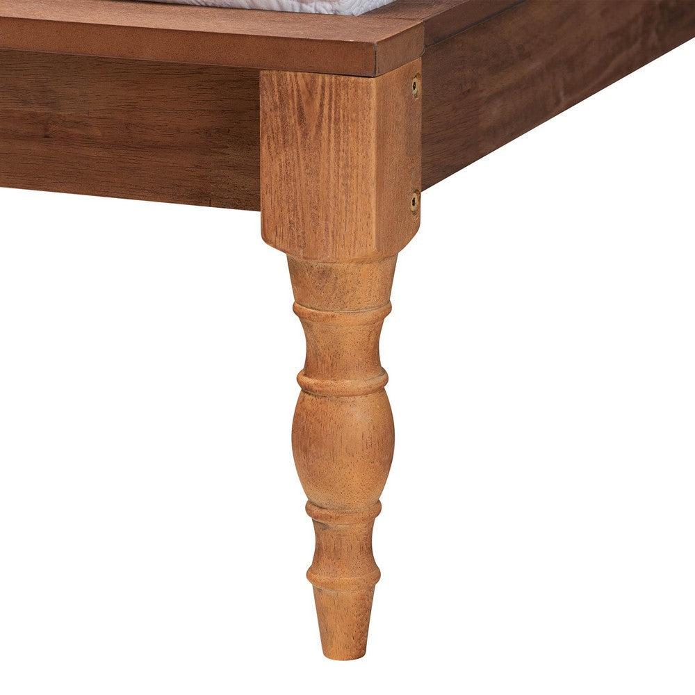 Baxton Studio Eliseo Mid-Century Modern Dark Grey Fabric and Walnut Brown Finished Wood Queen Size Platform Bed WHI-MG0005-Rattan-Queen