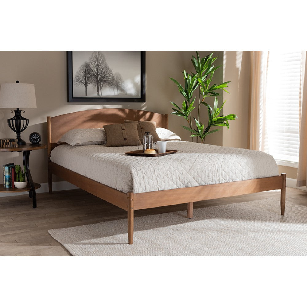 Baxton Studio Leanora Mid-Century Modern Ash Wanut Finished Full Size Wood Platform Bed