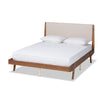 Baxton Studio Senna Mid-Century Modern Beige Fabric Upholstered and Walnut Brown Finished Wood Queen Size Platform Bed