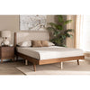 Baxton Studio Senna Mid-Century Modern Beige Fabric Upholstered and Walnut Brown Finished Wood Queen Size Platform Bed