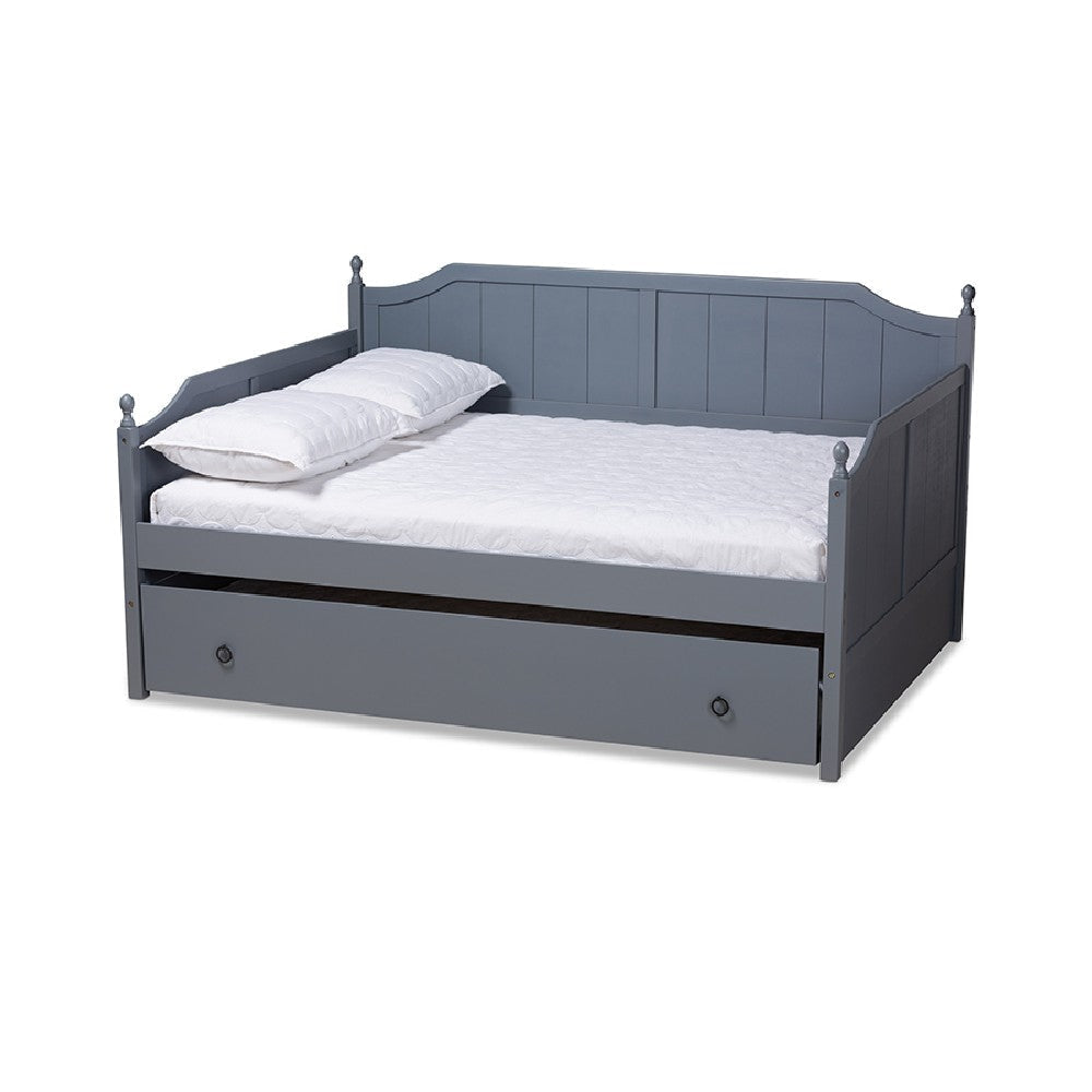 Baxton Studio Millie Cottage Farmhouse Grey Finished Wood Full Size Daybed with Twin Size Trundle