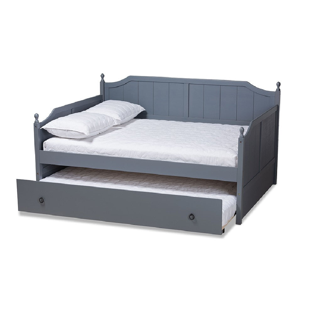 Baxton Studio Millie Cottage Farmhouse Grey Finished Wood Full Size Daybed with Twin Size Trundle