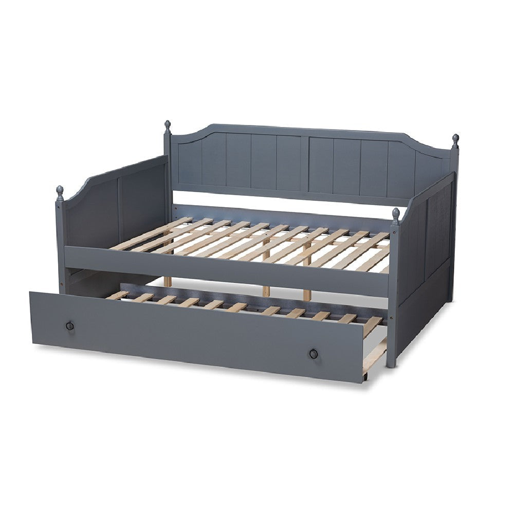 Baxton Studio Millie Cottage Farmhouse Grey Finished Wood Full Size Daybed with Twin Size Trundle