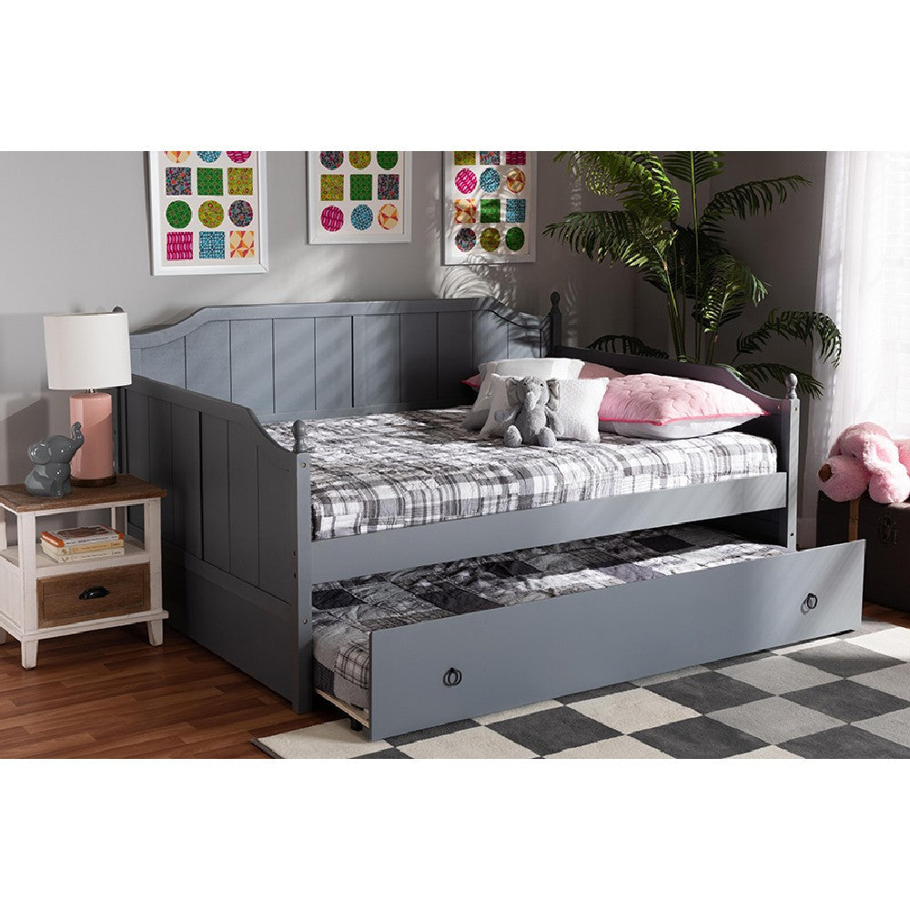 Baxton Studio Millie Cottage Farmhouse Grey Finished Wood Full Size Daybed with Twin Size Trundle