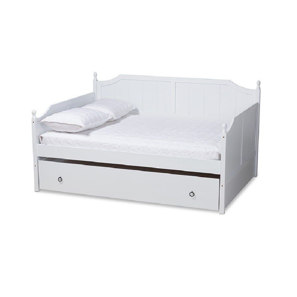 Baxton Studio Millie Cottage Farmhouse White Finished Wood Full Size Daybed with Twin Size Trundle