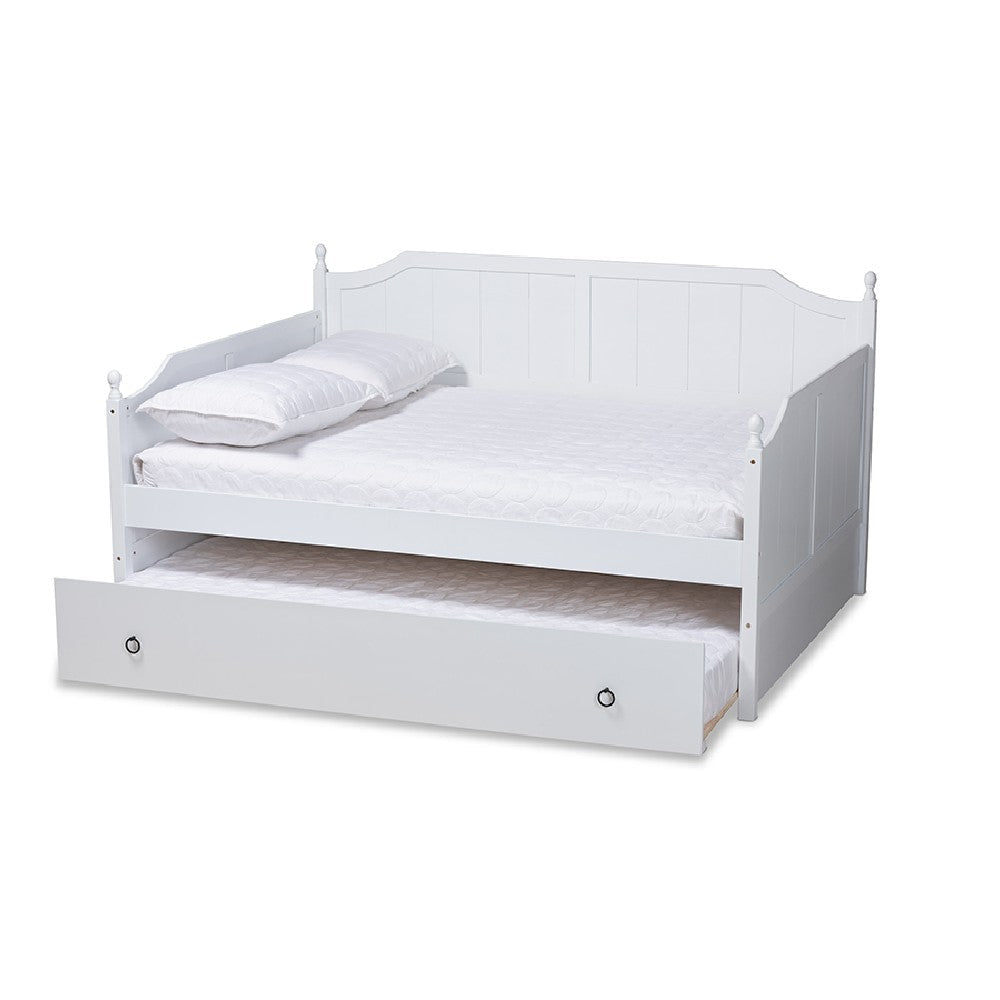 Baxton Studio Millie Cottage Farmhouse White Finished Wood Full Size Daybed with Twin Size Trundle