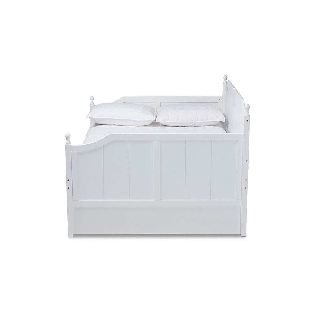 Baxton Studio Millie Cottage Farmhouse White Finished Wood Full Size Daybed with Twin Size Trundle