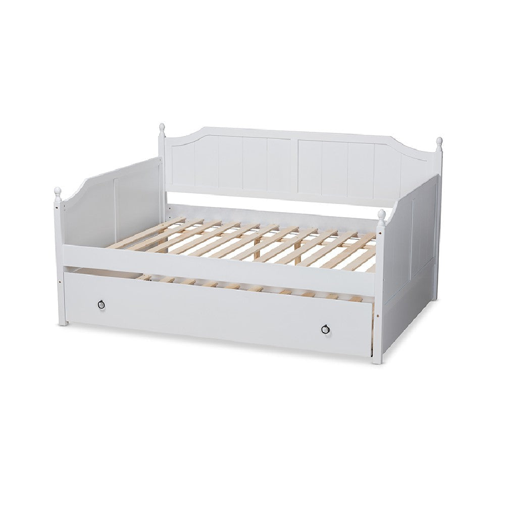 Baxton Studio Millie Cottage Farmhouse White Finished Wood Full Size Daybed with Twin Size Trundle