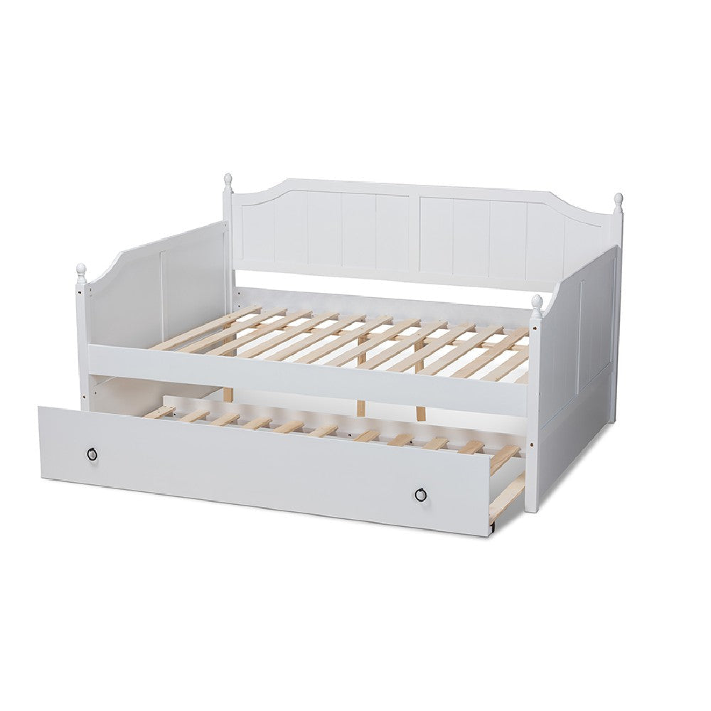 Baxton Studio Millie Cottage Farmhouse White Finished Wood Full Size Daybed with Twin Size Trundle