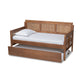 Baxton Studio Toveli Vintage French Inspired Ash Wanut Finished Wood and Synthetic Rattan Daybed with Trundle