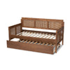 Baxton Studio Toveli Vintage French Inspired Ash Wanut Finished Wood and Synthetic Rattan Daybed with Trundle