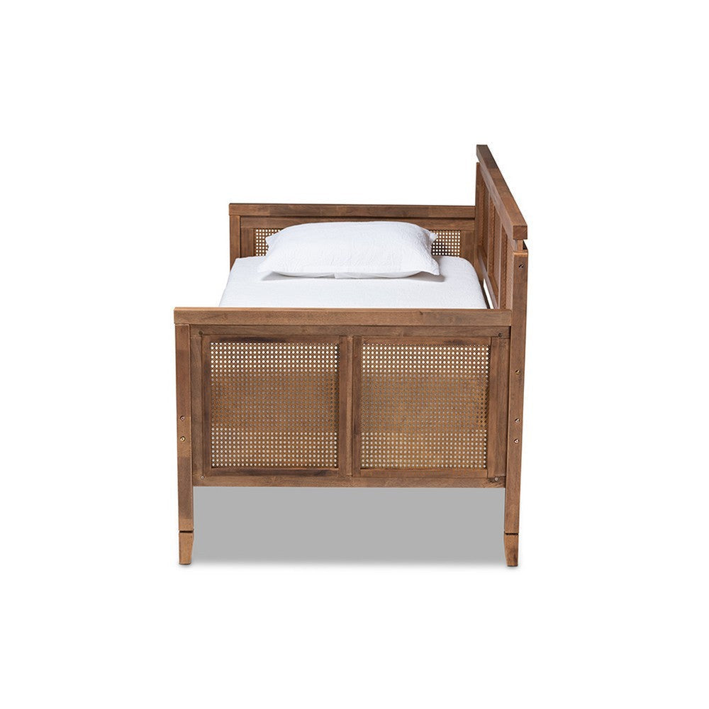 Baxton Studio Toveli Vintage French Inspired Ash Wanut Finished Wood and Synthetic Rattan Daybed WHI-MG0015-Ash-Walnut-Rattan-Daybed